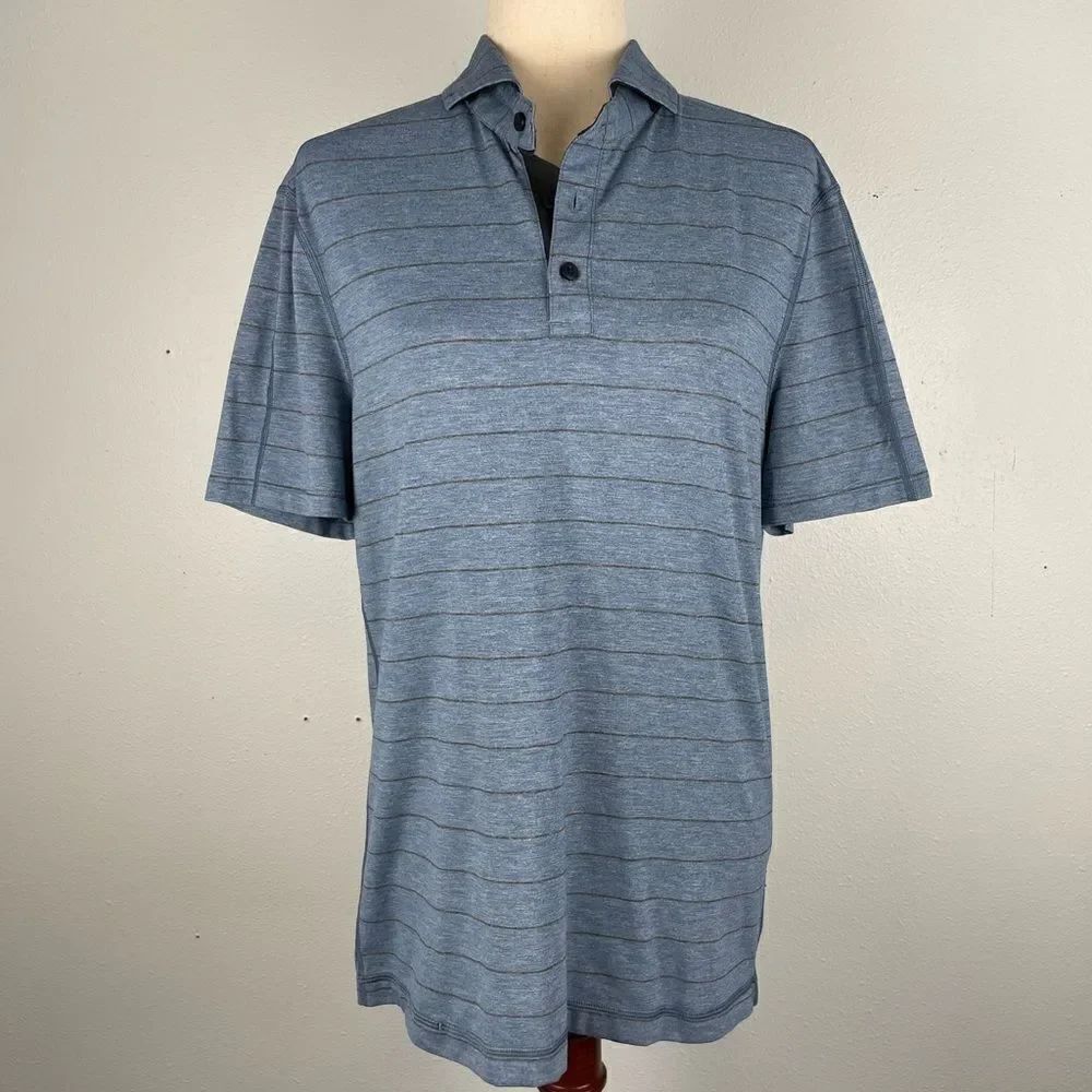 Lululemon Men's Blue Striped Polo Shirt Size M EUC